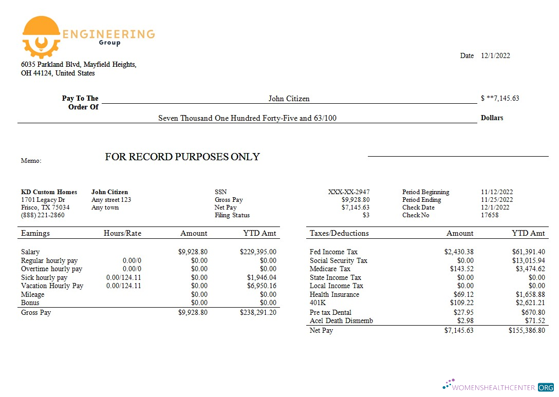 Download Engineering company payslip template in Word and PDF formats Photoshop template
